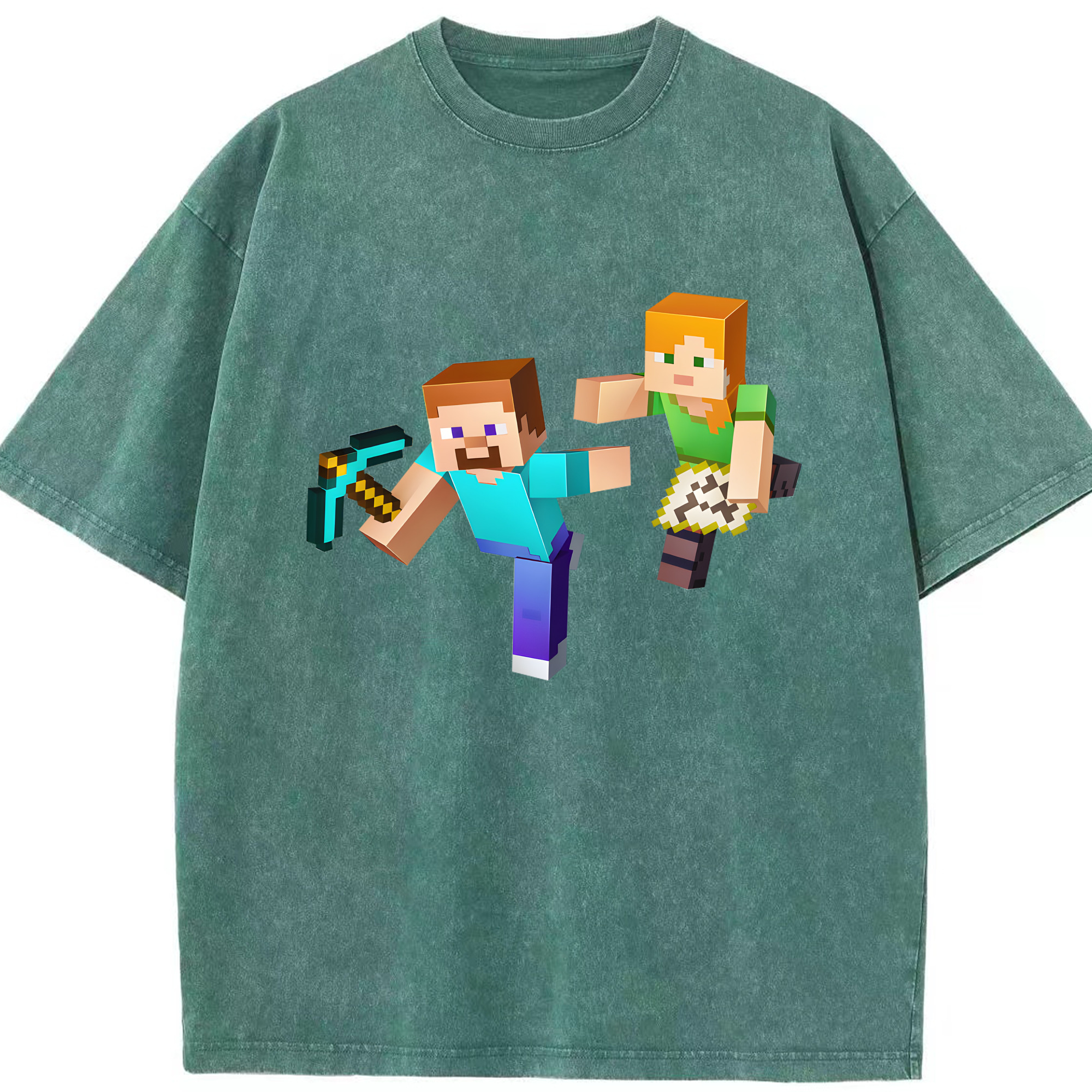 （画像用） マインクラフト ブロックの世界 Minecraft MC Block world 綿100% ヴィンテージ風 半袖Tシャツ（フロントプリント）